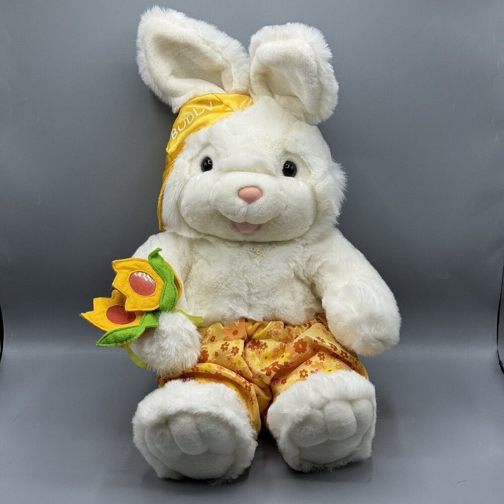 Vintage Buddy Bunny Rabbit White Plush 20" Stuffed Animal Yellow Hat Shorts